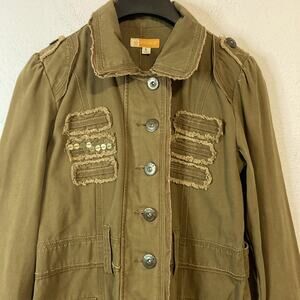 Tulle by Anthropologie Women Khaki Mikitary Style Long Blazer Size L